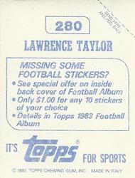 1983 Topps Stickers #280 Lawrence Taylor Back