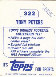 1983 Topps Stickers #322 Tony Peters Back