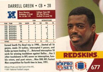 1991-92 Pro Set Super Bowl XXVI Binder #677 Darrell Green Back