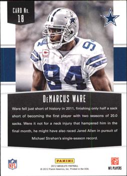2012 Panini Absolute - Gridiron Force #18 DeMarcus Ware Back