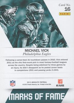 2012 Panini Absolute - Marks of Fame #16 Michael Vick Back