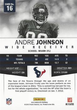 2012 Panini Absolute - Retail #16 Andre Johnson Back