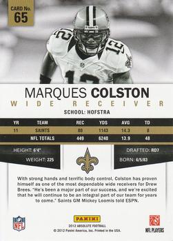 2012 Panini Absolute - Retail #65 Marques Colston Back