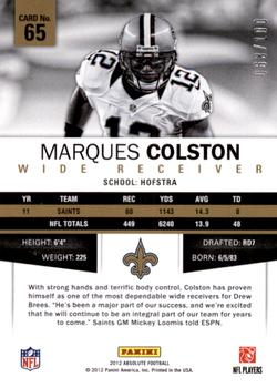 2012 Panini Absolute - Spectrum Blue #65 Marques Colston Back