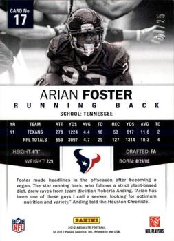 2012 Panini Absolute - Spectrum Gold #17 Arian Foster Back