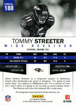 2012 Panini Absolute - Spectrum Gold Autographs #188 Tommy Streeter Back