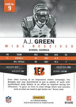 2012 Panini Absolute - Spectrum Red #9 A.J. Green Back