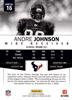 2012 Panini Absolute - Spectrum Red #16 Andre Johnson Back
