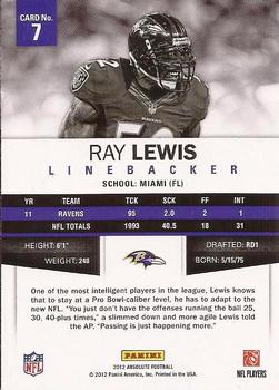 2012 Panini Absolute - Spectrum Red #7 Ray Lewis Back