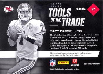 2012 Panini Absolute - Tools of the Trade Double Material Autographs Black #22 Matt Cassel Back