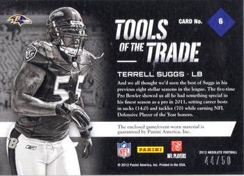 2012 Panini Absolute - Tools of the Trade Double Material Black #6 Terrell Suggs Back