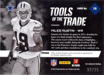 2012 Panini Absolute - Tools of the Trade Double Material Black Prime #16 Miles Austin Back