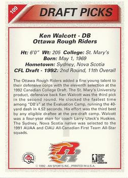 1992 All World CFL #109 Ken Walcott Back