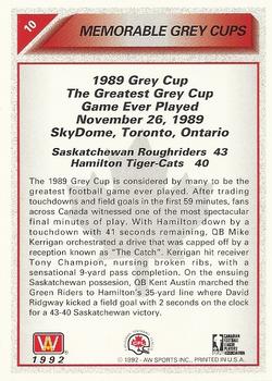 1992 All World CFL #10 Memorable Grey Cups 1989 Back