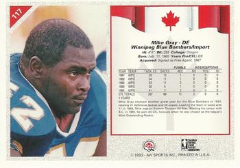 1992 All World CFL #117 Mike Gray Back