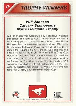1992 All World CFL #52 Will Johnson Back