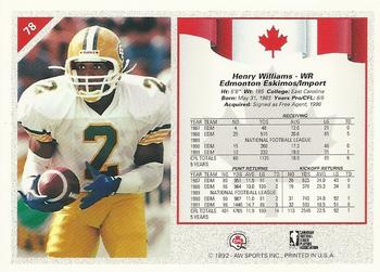 1992 All World CFL #78 Henry Williams Back