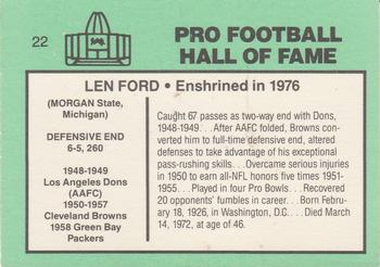 1985-88 Football Immortals #22 Len Ford Back