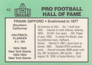 1985-88 Football Immortals #43 Frank Gifford Back