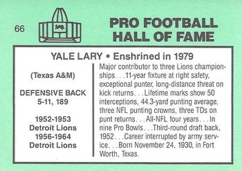 1985-88 Football Immortals #66 Yale Lary Back