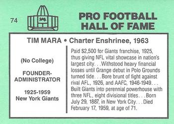 1985-88 Football Immortals #74 Tim Mara Back