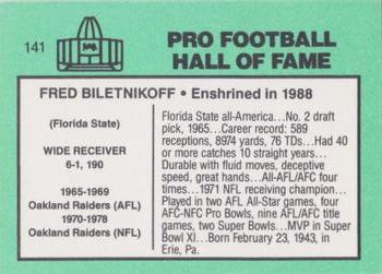 1985-88 Football Immortals #141 Fred Biletnikoff Back