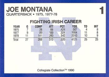1990 Collegiate Collection Notre Dame #1 Joe Montana Back