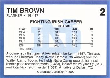 1990 Collegiate Collection Notre Dame #2 Tim Brown Back