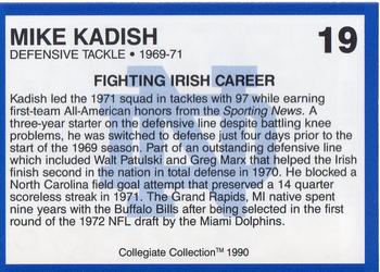 1990 Collegiate Collection Notre Dame #19 Mike Kadish Back