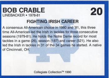 1990 Collegiate Collection Notre Dame #20 Bob Crable Back