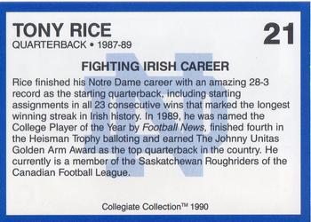 1990 Collegiate Collection Notre Dame #21 Tony Rice Back