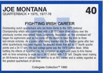 1990 Collegiate Collection Notre Dame #40 Joe Montana Back