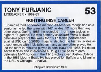 1990 Collegiate Collection Notre Dame #53 Tony Furjanic Back