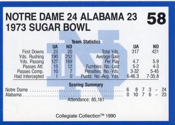 1990 Collegiate Collection Notre Dame #58 1973 Sugar Bowl Back