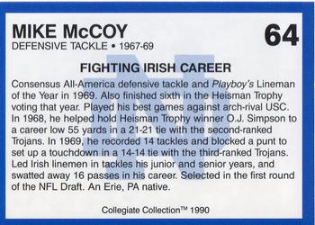1990 Collegiate Collection Notre Dame #64 Mike McCoy Back