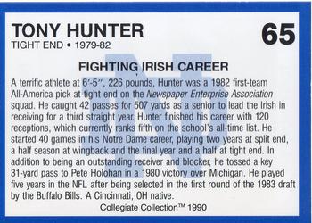 1990 Collegiate Collection Notre Dame #65 Tony Hunter Back