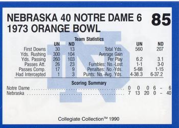 1990 Collegiate Collection Notre Dame #85 1973 Orange Bowl Back