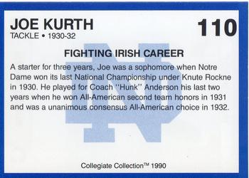 1990 Collegiate Collection Notre Dame #110 Joe Kurth Back