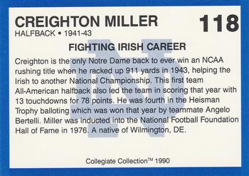 1990 Collegiate Collection Notre Dame #118 Creighton Miller Back