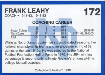 1990 Collegiate Collection Notre Dame #172 Frank Leahy Back