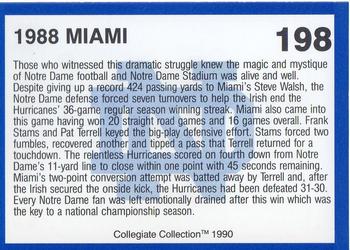 1990 Collegiate Collection Notre Dame #198 1988 Miami Back