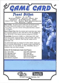 1994 Classic NFL Draft - Game Cards #GC1 Trent Dilfer Back