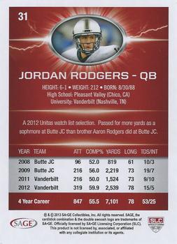 2013 SAGE HIT #31 Jordan Rodgers Back