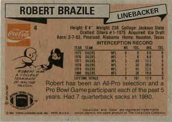 1981 Topps Coca-Cola Houston Oilers #4 Robert Brazile Back