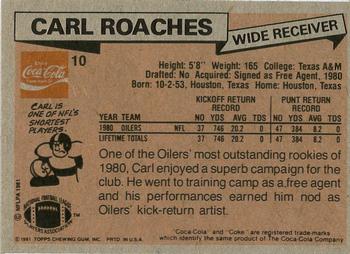 1981 Topps Coca-Cola Houston Oilers #10 Carl Roaches Back
