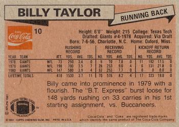 1981 Topps Coca-Cola New York Giants #10 Billy Taylor Back