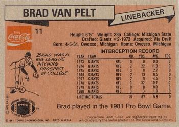 1981 Topps Coca-Cola New York Giants #11 Brad Van Pelt Back