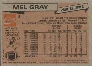 1981 Topps Coca-Cola St. Louis Cardinals #5 Mel Gray Back