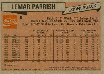 1981 Topps Coca-Cola Washington Redskins #8 Lemar Parrish Back