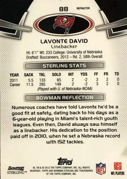 2012 Bowman Sterling - Blue Refractors #88 Lavonte David Back